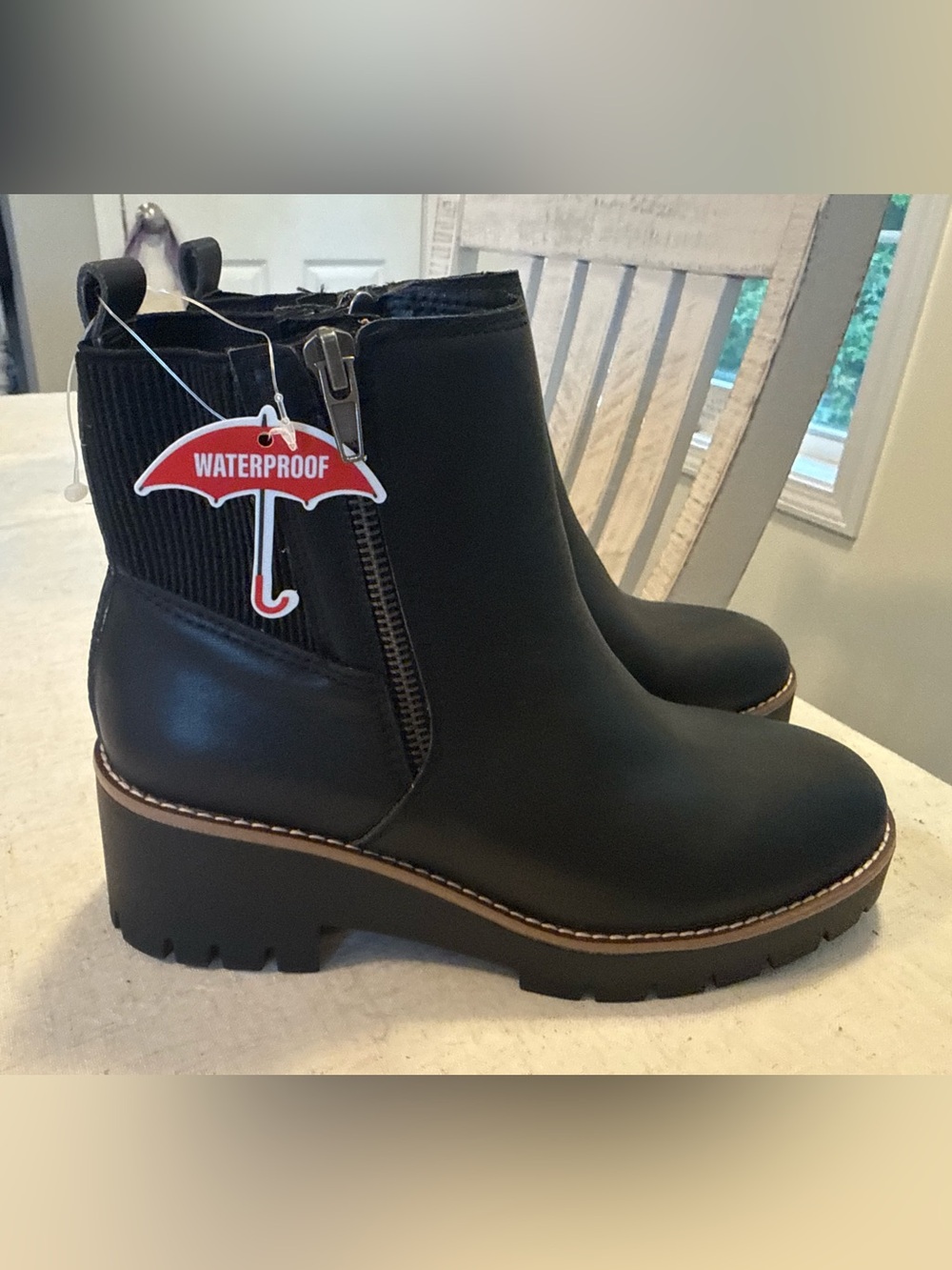 Blondo Black Waterproof Leather Ankle Booties with Lug Sole